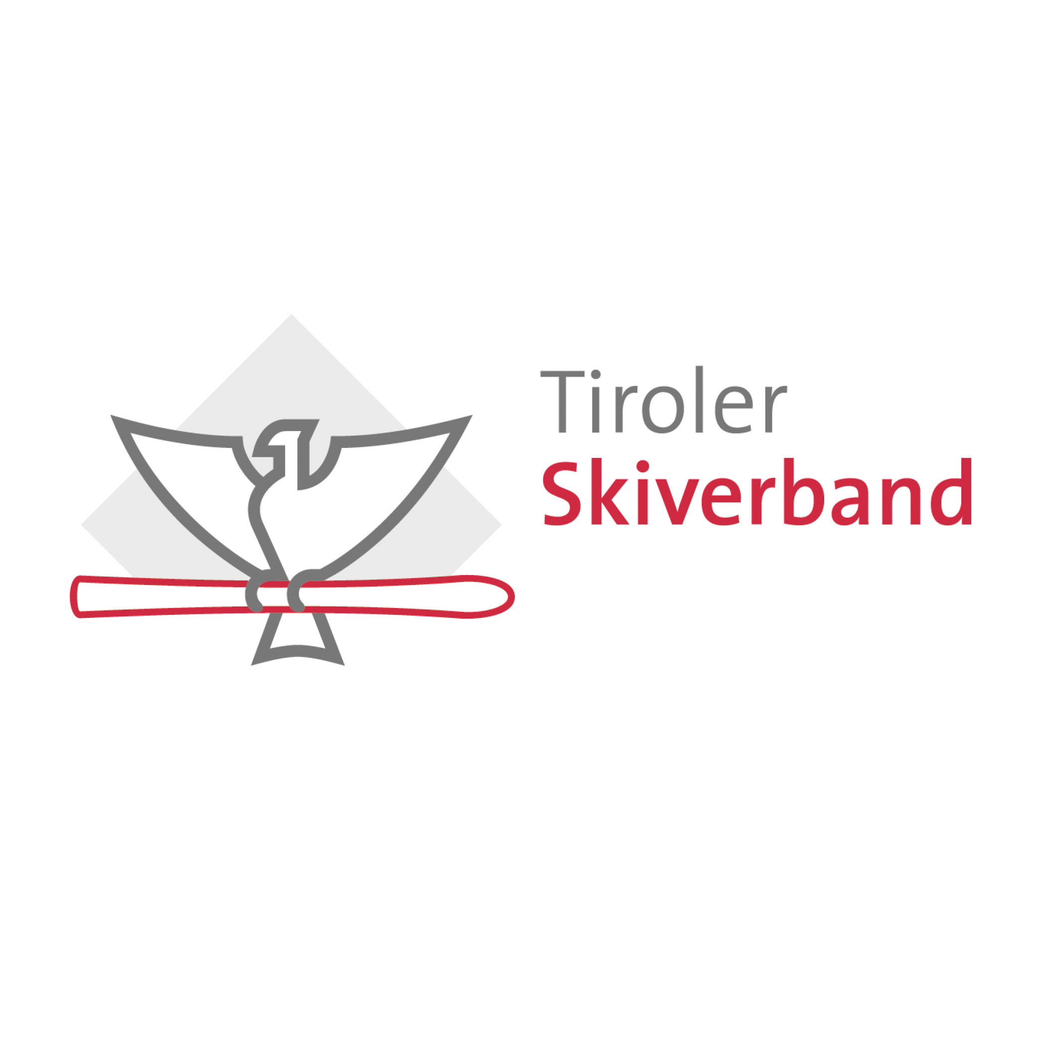 tiroler_skiverband Das Logo des Tiroler Skiverbands zeigt einen stilisierten grauen Adler, der einen roten Ski hält, mit „Tiroler“ in Grau und „Skiverband“ in Rot auf weißem Hintergrund – perfekt für jeden Skiclub oder Skifan.